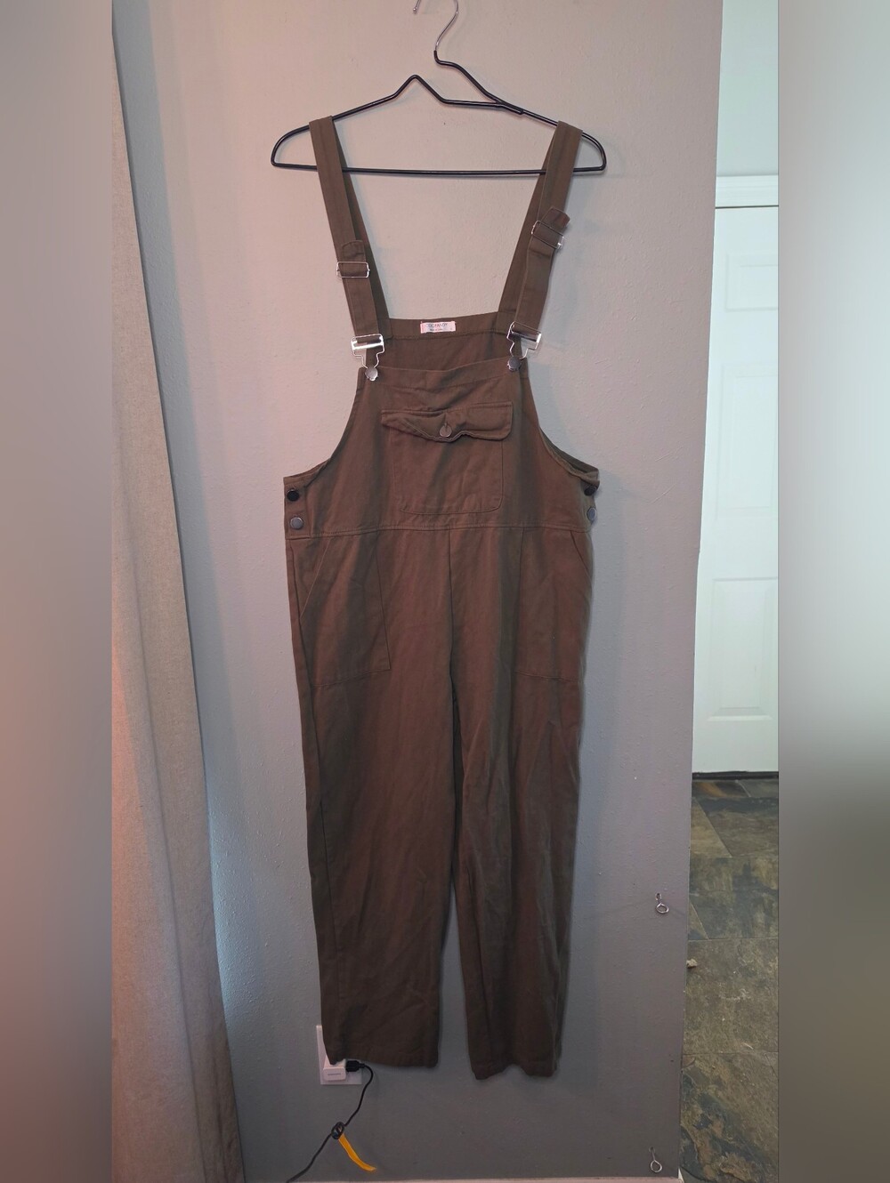 COOFANDY Olive Green Utility Overalls Bib Jumpsuit Carpenter Small S